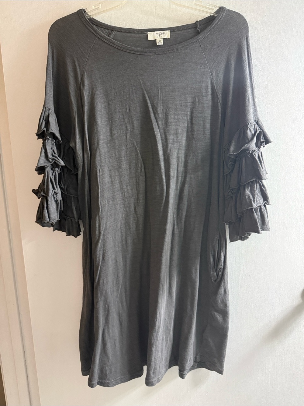Umgee Charcoal Ruffle Sleeve Dress